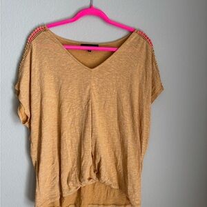 Fred David Light Brown V-Neck Blouse